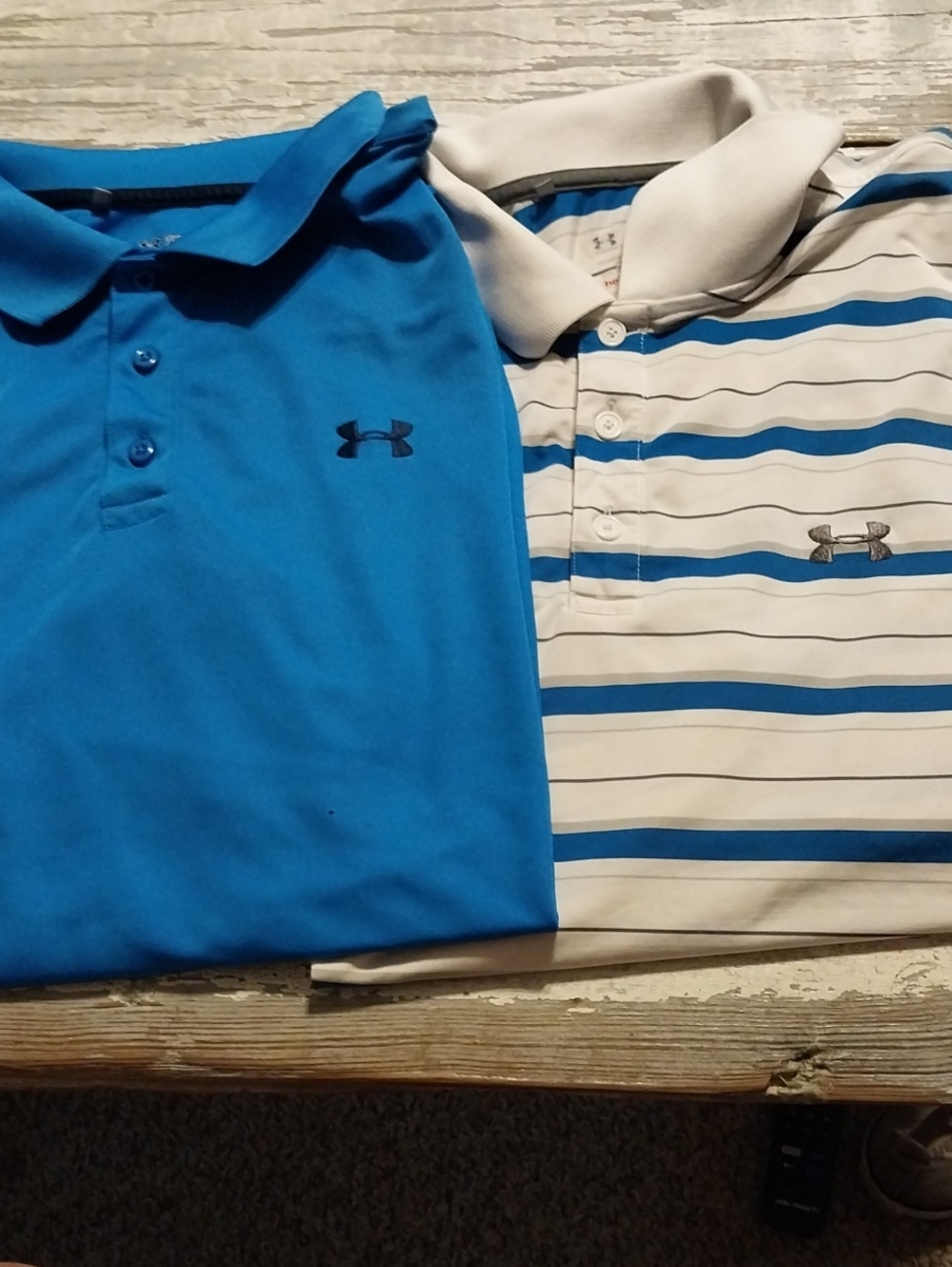 Under Armour Men’s Bright Blue Solid Polo + Cream Blue Striped Polo Set